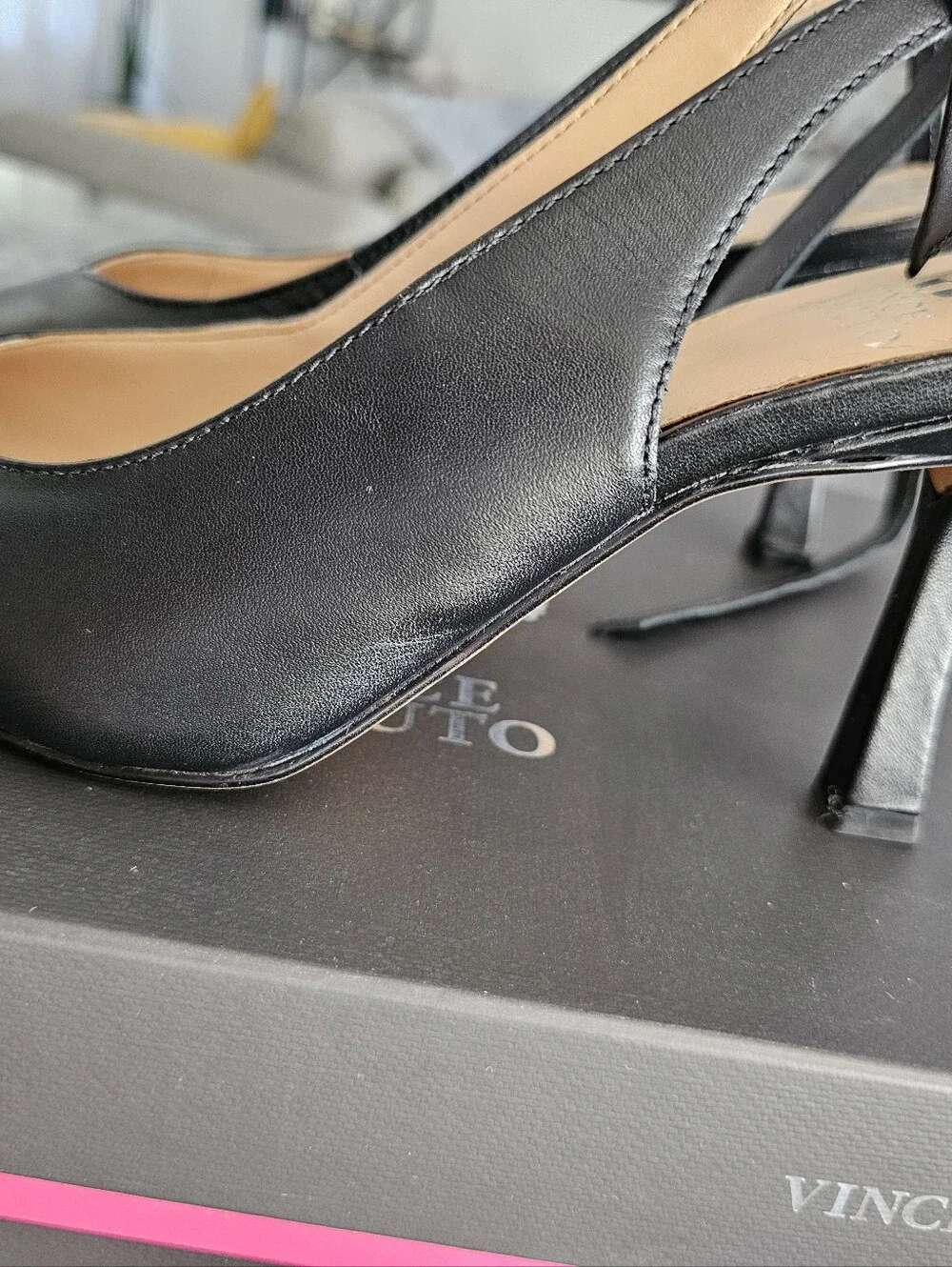 Vince Camuto Black Leather Pointed Ankle Tie Pumps